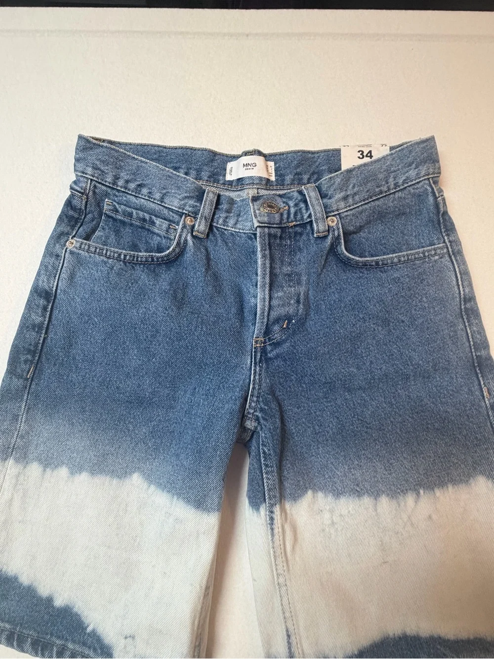 MNG Denim Bermuda Shorts Size 2 Blue White Bleached NWT